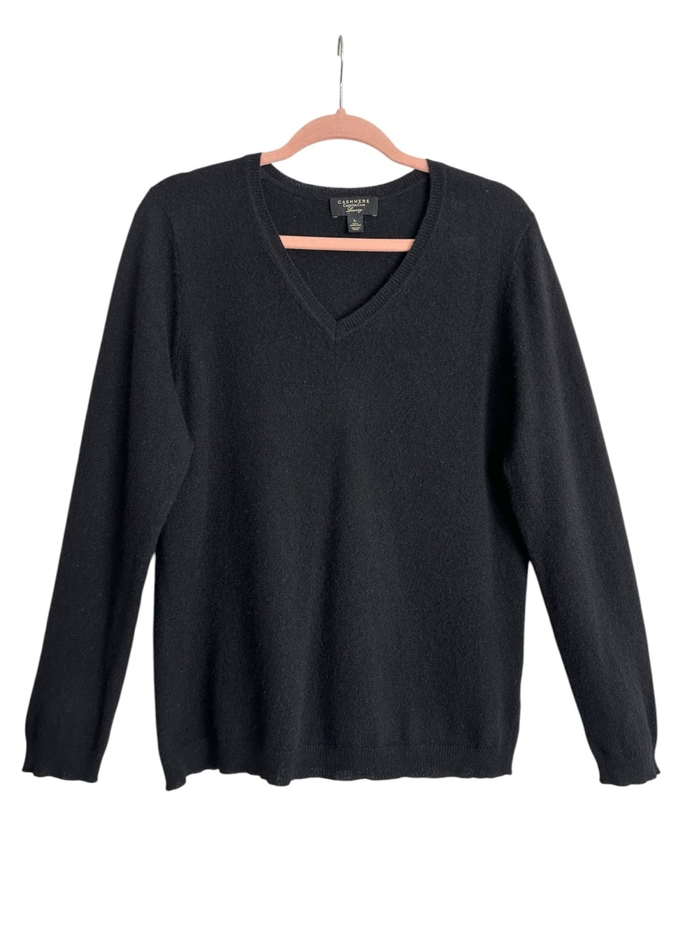 CHARTER CLUB Luxury Black 100% Cashmere V Neck Sweater Women’s L Winter Capsule